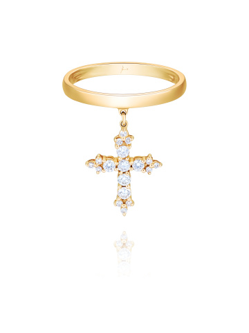 Кольцо с подвеской-крестом из золота с бриллиантами круглой огранки, 1