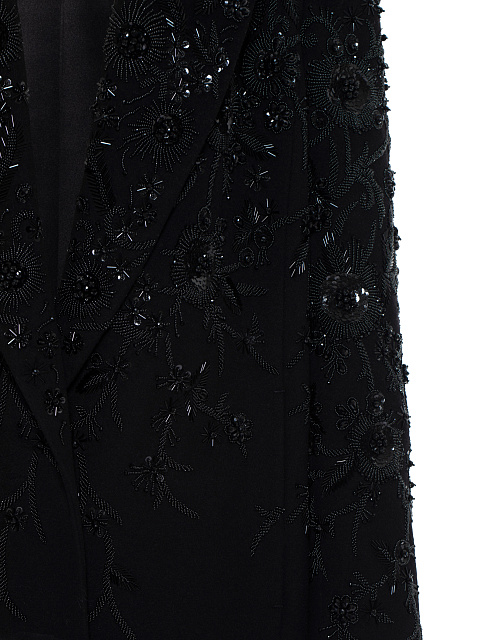 Черное пальто из шерсти с цветочной вышивкой, 4