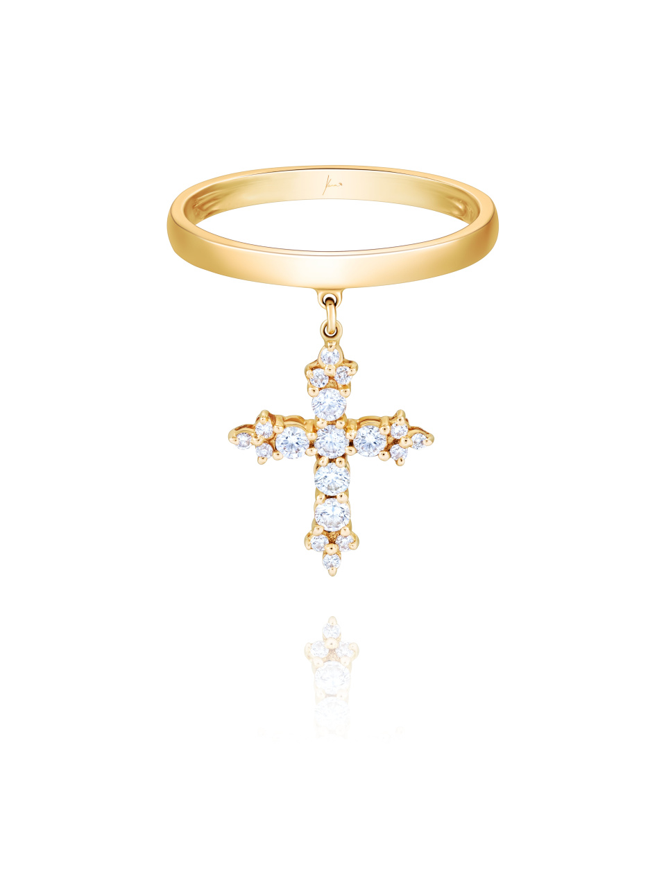 Кольцо с подвеской-крестом из золота с бриллиантами круглой огранки, 1