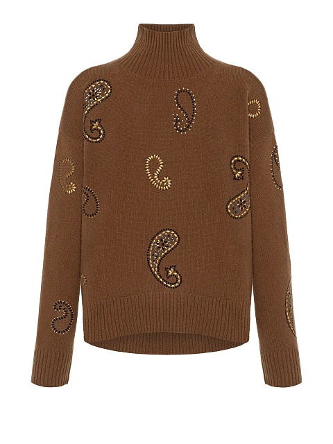 Коричневый кашемировый свитер с узором пейсли, 1 Коричневый кашемировый свитер с узором пейсли, 1