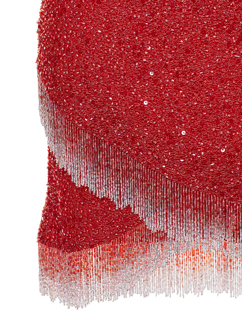 Красное платье-мини с пайетками и бахромой из бисера, 5