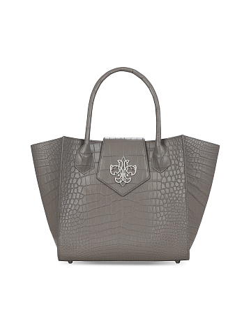 Сумка-тоут из кожи крокодила с лилией из серебра с бриллиантами и лунным камнем, 1