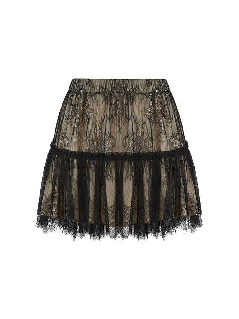 Черно-бежевый комплект из топа и кружевной юбки, 3