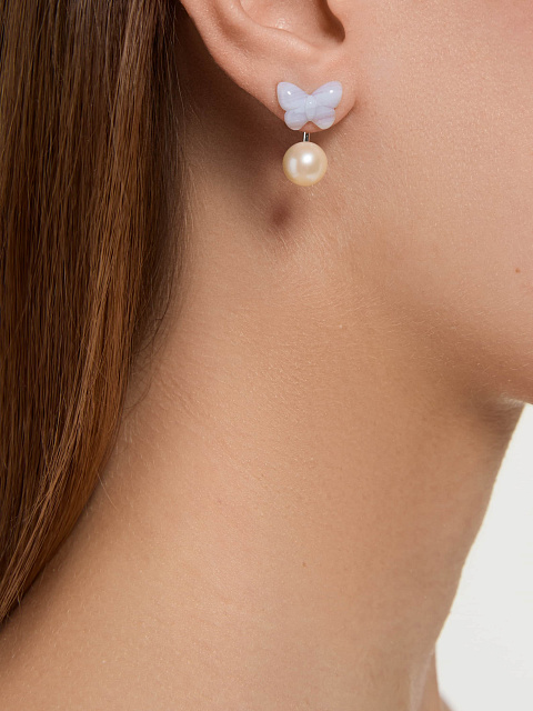 Серьги из белого золота с агатом и жемчугом, 4 Серьги из белого золота с агатом и жемчугом, 4