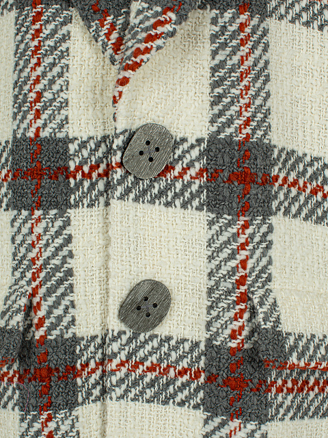 Белое объемное пальто из шерсти в клетку, 3