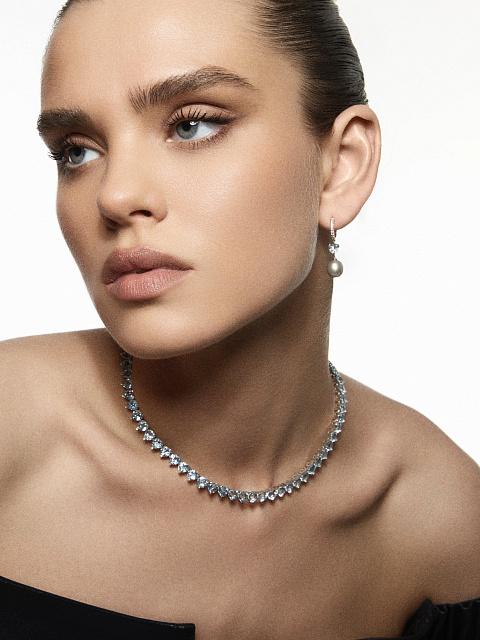 Серьги из белого золота с жемчугом и топазом, 3 Серьги из белого золота с жемчугом и топазом, 3