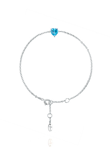 Тонкий браслет из белого золота с топазом Swiss Blue в огранке "сердце", 1