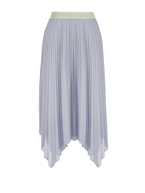 Лиловая плиссированная юбка-миди с асимметричным подолом, 1