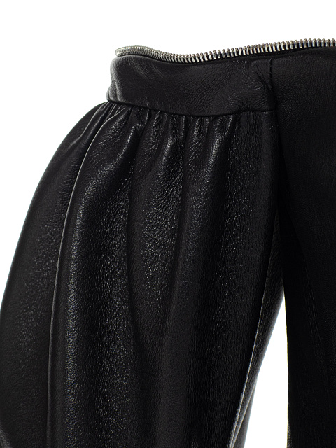 Черное платье-мини из кожи с открытыми плечами, 4