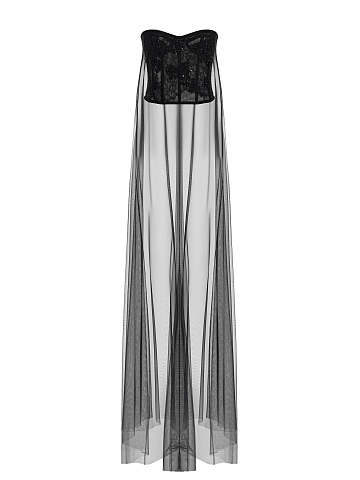 Черный корсет с вышивкой и шлейфом, 1