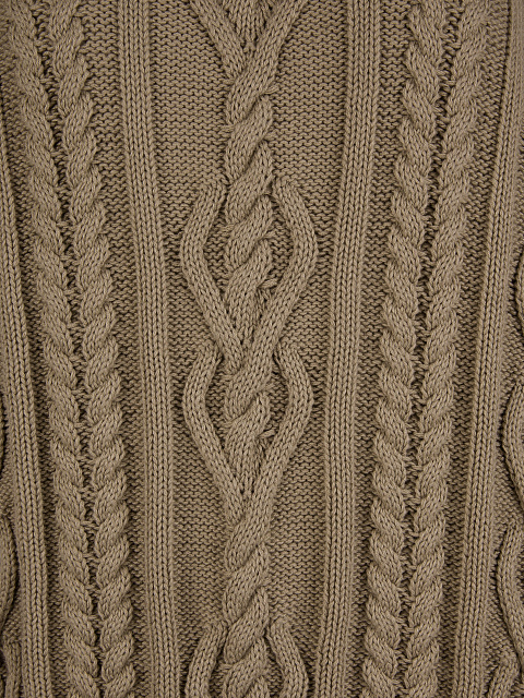 Коричневый унисекс хлопковый свитер с косами, 3