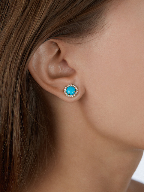 Пусеты из желтого золота, бирюзы и бриллиантов, 2 Пусеты из желтого золота, бирюзы и бриллиантов, 2