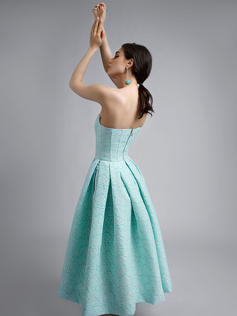 Бирюзовое платье-миди из жаккарда, 6