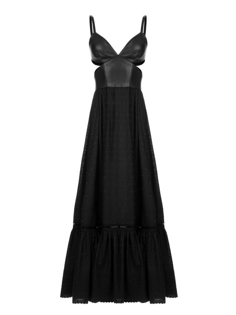 Черное платье-миди с кожаным лифом, 1