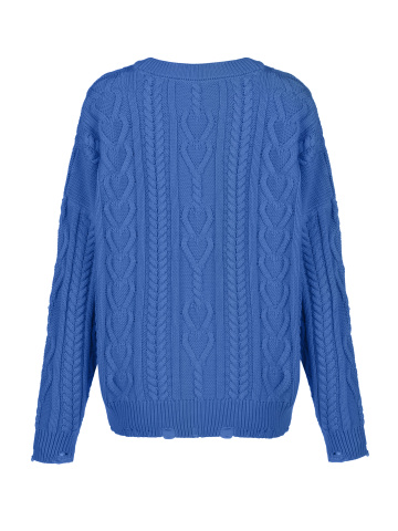 Синий унисекс хлопковый свитер с косами, 2
