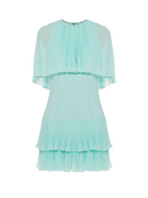 Мятное платье-мини из шифона с воланами, 1