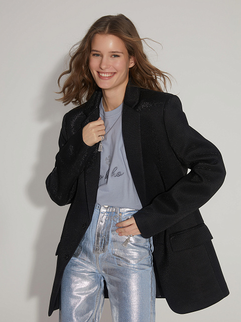 Черный однобортный жакет с люрексом, 5 Черный однобортный жакет с люрексом, 5