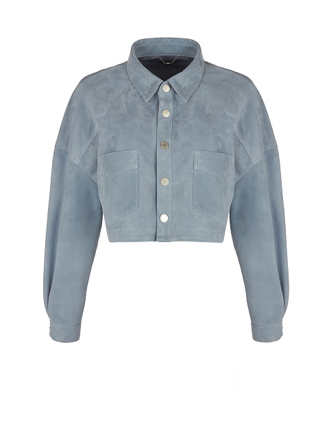 Голубая укороченная замшевая куртка с вышивкой на спине, 1