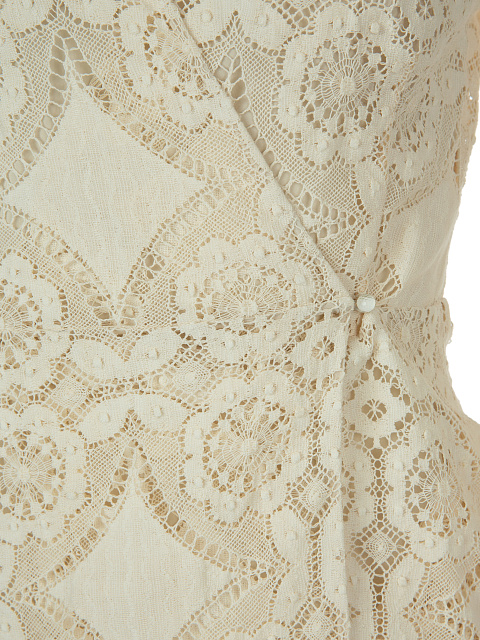 Бежевое кружевное платье-мини на запах, 4