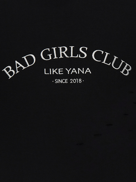 Черная укороченная футболка с вышивкой и прорезями, 3