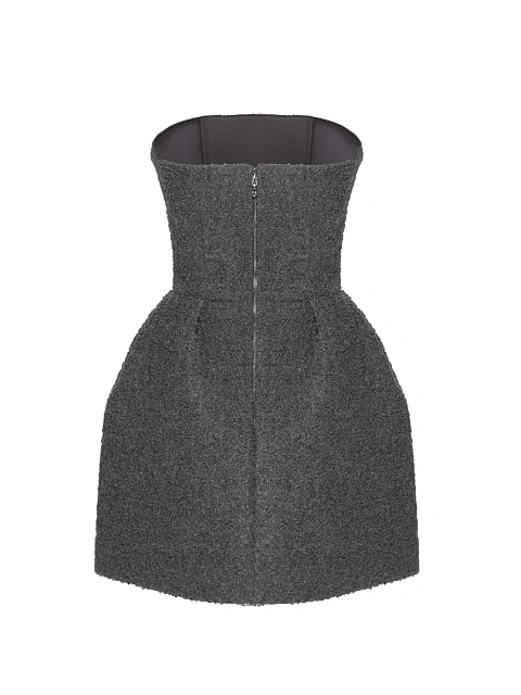 Серое платье-мини из шерсти букле, 2