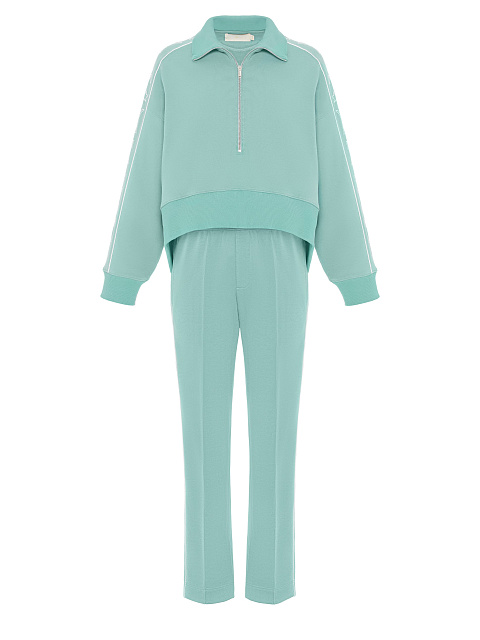 Мятный костюм с укороченной толстовкой и вышивкой, 1