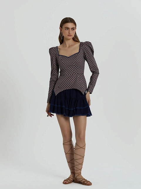 Бордово-синий комплект из топа и юбки, 2