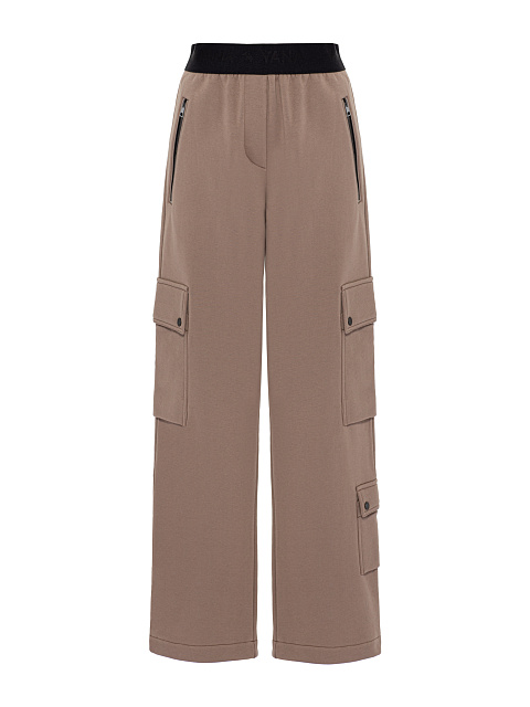 Коричневый трикотажный костюм с брюками-карго, 4