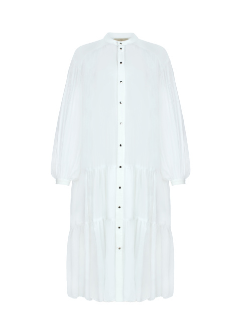 Белое объемное хлопковое платье-рубашка, 1
