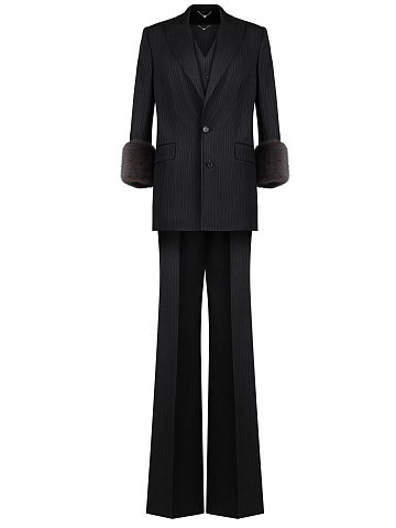 Черный костюм-тройка с норковым мехом, 1