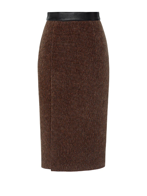 Коричневый костюм-тройка из жакета на молнии, топа и юбки-миди, 5