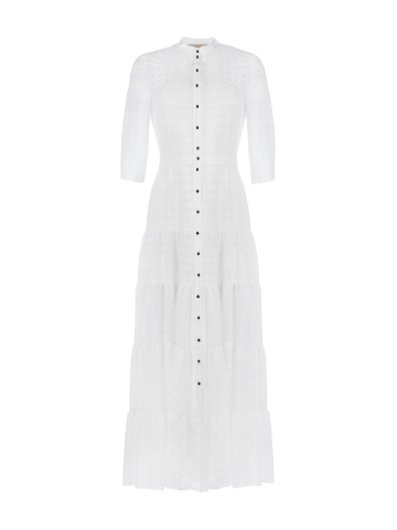 Белое платье-макси из тонкого шифона в клетку, 1