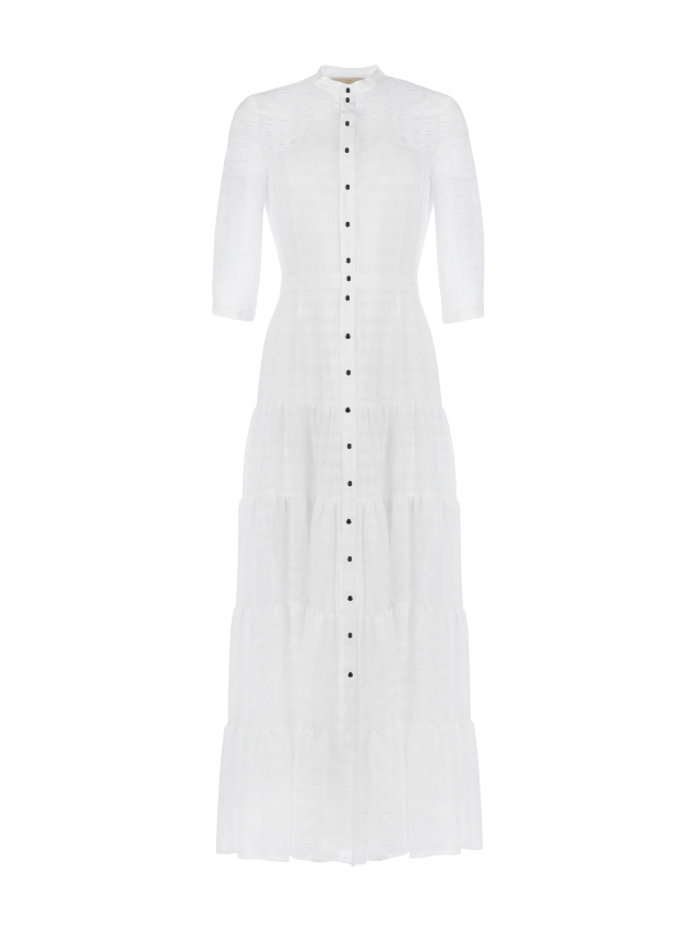 Белое платье-макси из тонкого шифона в клетку, 1