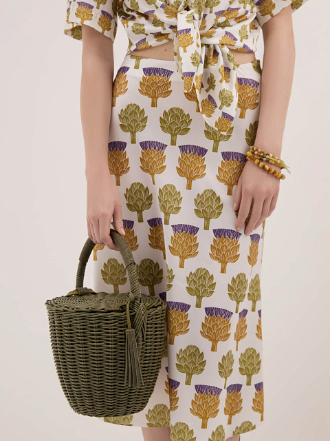 Сумка-корзина цвета хаки с декором из кожи, 7