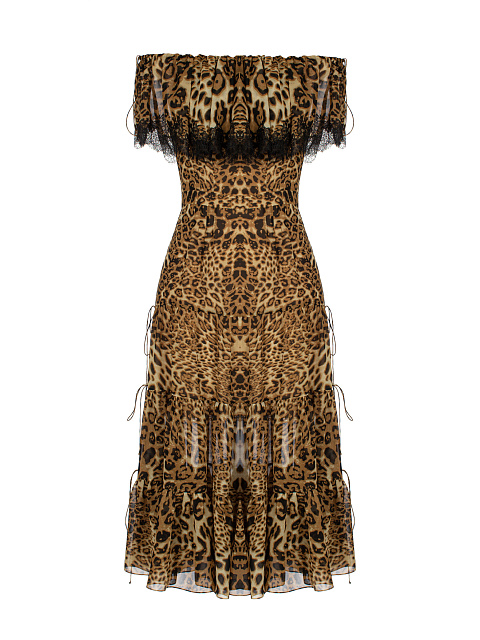 Бежевое платье-миди с леопардовым принтом, 1