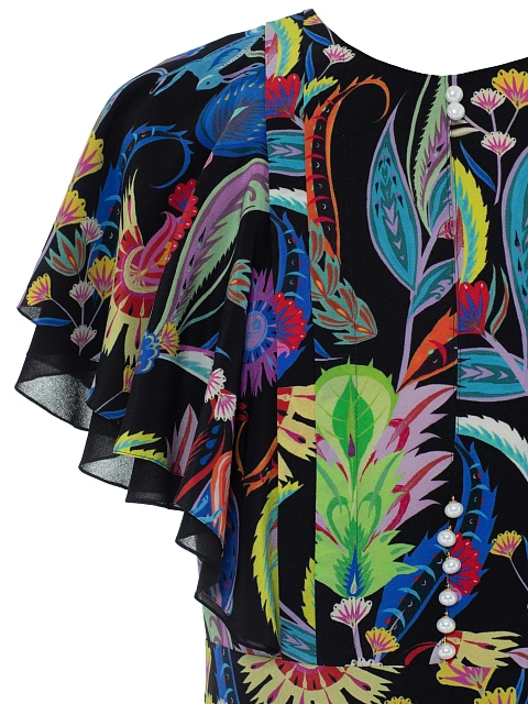 Черное платье-миди из шелка с принтом, 4