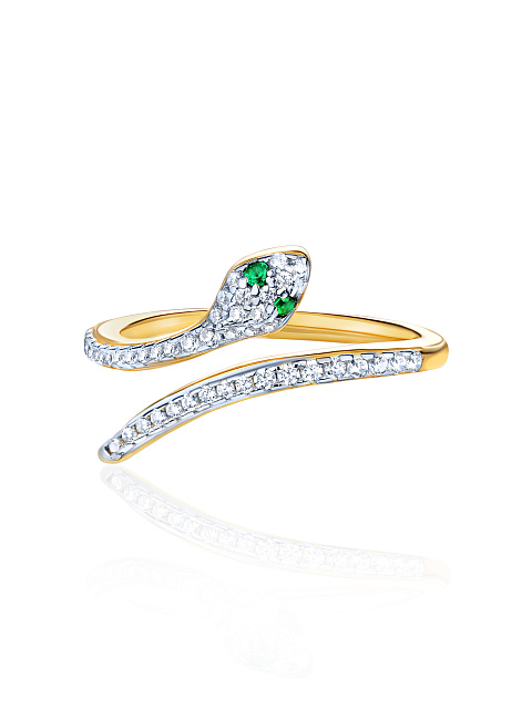 Кольцо в виде змеи из серебра с позолотой с фианитами, 2