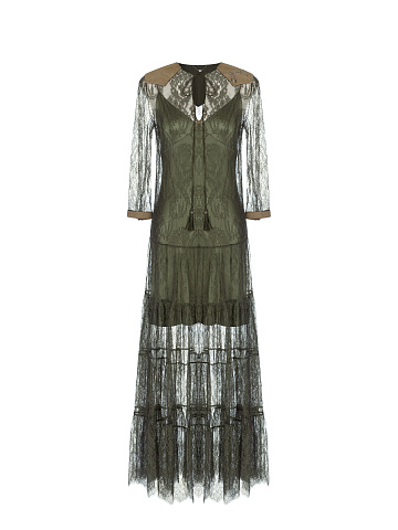 Зеленое платье-миди из кружева, 1