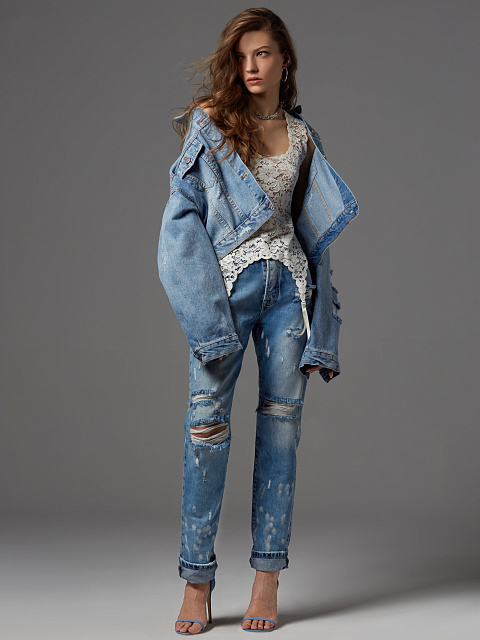 Синие рваные джинсы с разводами, 5