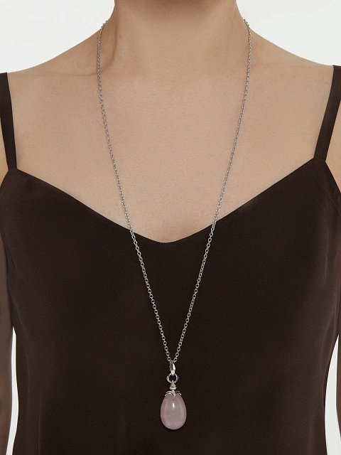 Колье из серебра с кулоном из розового кварца и фианитами, 2