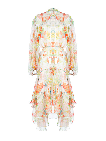 Молочное шифоновое платье-миди с цветочным принтом, 1