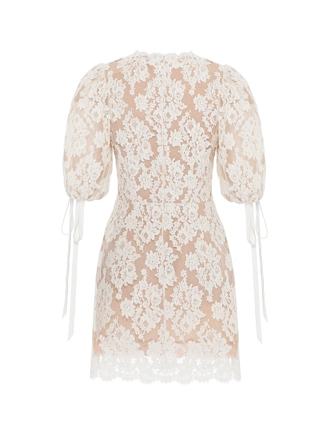 Бежевое платье-мини из кружева, 2