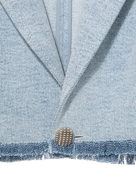 Укороченный голубой жакет из вареного денима, 3