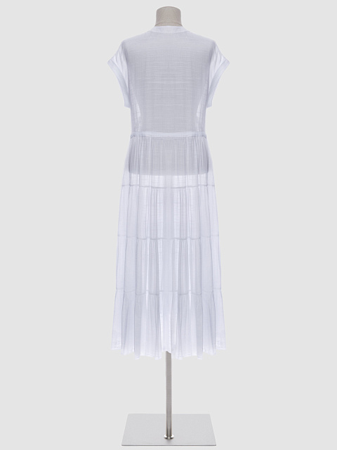 Платье с ярусами от груди из белого хлопка,короткий рукав, 2