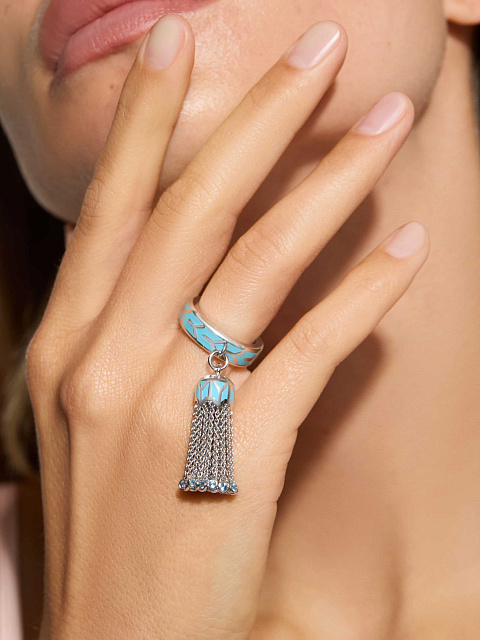 Кольцо-кисть из белого золота с эмалью и топазами Sky, 3 Кольцо-кисть из белого золота с эмалью и топазами Sky, 3