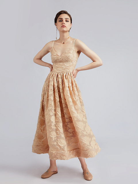 Бежевое платье-миди из органзы, 7 Бежевое платье-миди из органзы, 7