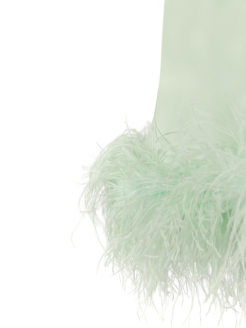 Мятное асимметричное платье-мини с боа, 3