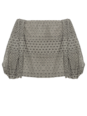 Серый хлопковый топ с открытыми плечами, 2