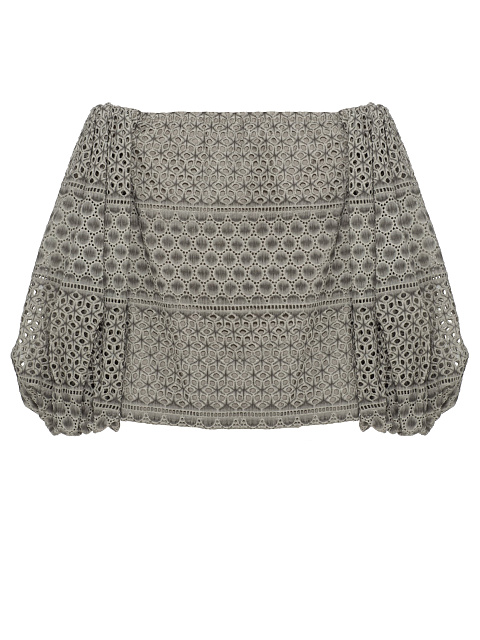 Серый хлопковый топ с открытыми плечами, 2