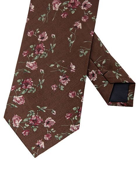 Коричневый галстук с цветочным принтом, 3